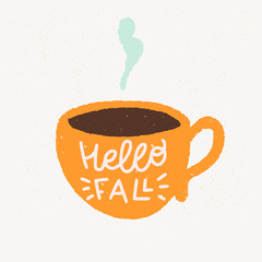 Hello Fall lettering and cup of chocolate