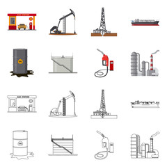 Isolated object of oil and gas icon. Collection of oil and petrol vector icon for stock.