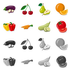 Isolated object of vegetable and fruit sign. Set of vegetable and vegetarian stock symbol for web.