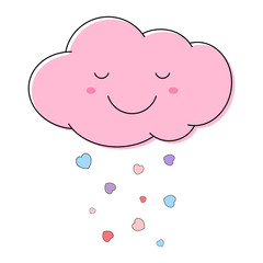 Cute pink cloud with falling hearts