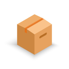 Big isometric cartoon box. Packaging for gifts, parcels, various goods. Flat 3D isometric vector cartoon illustration. Objects isolated on a white background.