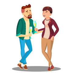 Young Couple Drinking Champagne Vector. Isolated Illustration