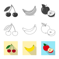 Vector illustration of vegetable and fruit sign. Set of vegetable and vegetarian stock symbol for web.
