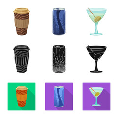 Vector illustration of drink and bar sign. Set of drink and party stock vector illustration.