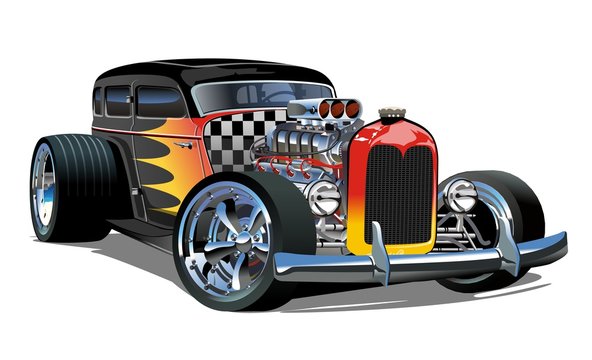 Cartoon retro hot rod isolated on white background