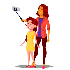 Beautiful Mother And Daughter Making A Selfie On Smart Phone Vector. Isolated Illustration