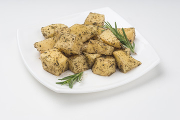 Spicy potato cut in cubes and fried, lebanese cuisine