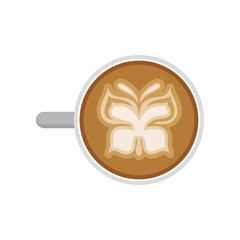 Cup of hot cappuccino with latte art in shape of butterfly. Flat vector for advertising poster of coffee shop