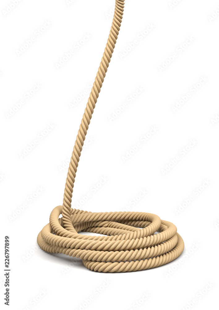 Aufkleber 3d rendering of a single natural rope lying in a round coil with one side of the line lifted up.
