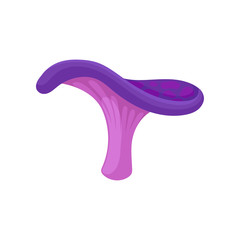 Magic chanterelle mushroom with bright purple cap and stalk. Small forest plant. Flat vector for children book or mobile game