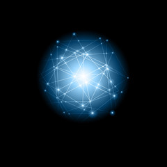 Abstract background. Abstract glowing ball, communication lines, abstract internet symbol, communication, technology.