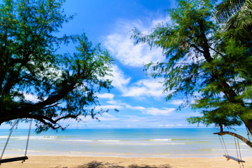 Landscape of the beach ,a wild tropical beach in southern part of Thailand in sunny day.