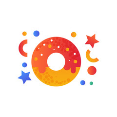 Sweet glazed donut, fast food dish vector Illustration on a white background