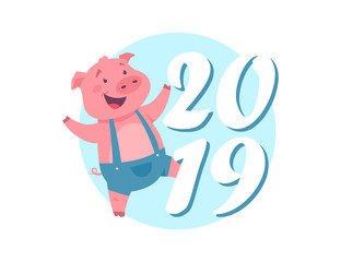 Happy New Year 2019 - modern cartoon character illustration