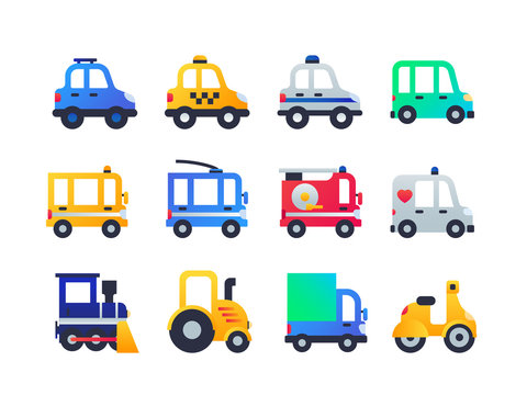 Vehicle types - set of flat design style icons