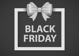 Black friday sale background with photorealistic bow and place for text. Vector illustration.