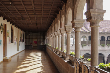 Old catholic church facade in Cuzco Peru