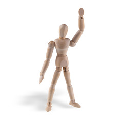 Wooden figure action isolated on white background. With clipping path