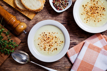 Couple Of Bowls Of Spicy And Creamy Mushroom Soup