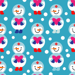 Seamless vector background with Christmas snowmen. Winter holiday vintage pattern. Can be used for wallpaper, textile, invitation card, wrapping, web page background.