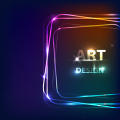 Art design. Transparent banner. Abstract glowing vector. Bright light effect. Neon frame template.
