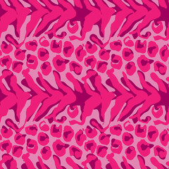 Vector illustration leopard print seamless pattern. Pink hand drawn background.