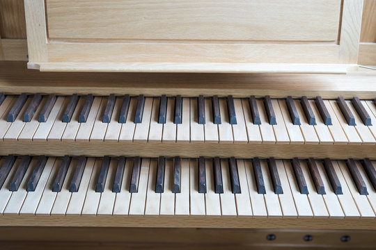 View of old piano keyboard with old retro tone