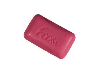 Pink soap isolated on the white background