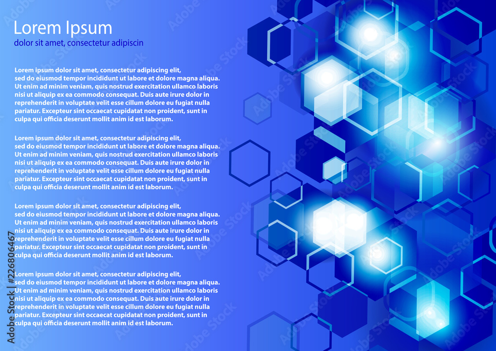 Poster bright abstract techno background with hexagons and glowing sparks. modern template for graphics, pr