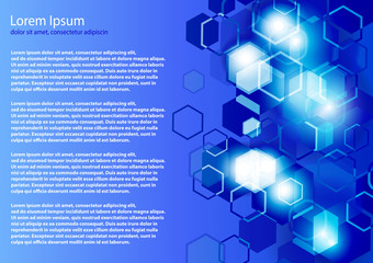 Bright abstract techno background with hexagons and glowing sparks. Modern template for graphics, presentations, business, web design, reports.