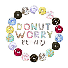 Donut Worry Be Happy Funny Card with donut font and round donut frame