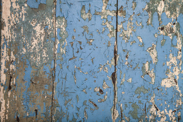 Old wooden surface with blue paint.
