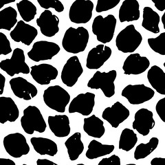 Giraffe skin spots seamless black and white vector pattern.