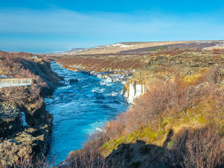Fototapeta na wymiar View around Hraunfossar waterfall, Iceland