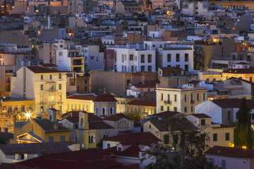 Plaka, the old town of Athens as seen from the Areopagus hill, Greece. 
