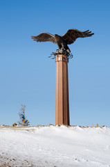 ELANCE, RUSSIA - February 6: Monument to the eagle - a symbol of shamanism on Baikal on February 6, 2015 Elance.