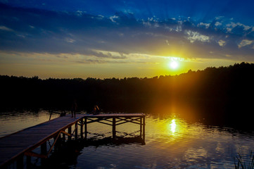 bridge sunset lake