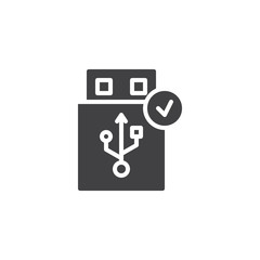 USB flash drive notification vector icon. filled flat sign for mobile concept and web design. USB connection technology simple solid icon. Symbol, logo illustration. Pixel perfect vector graphics
