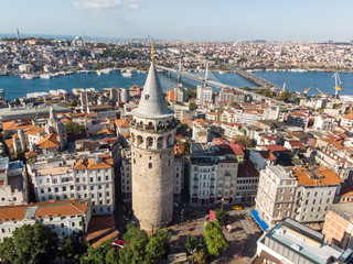 Aerial View of Galata Tower in Istanbul / Turkey.