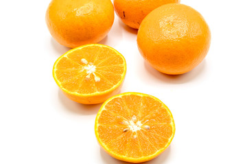  Fresh Mandarin oranges fruits, tangerine  isolated on white background.