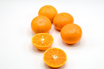  Fresh Mandarin oranges fruits, tangerine  isolated on white background.