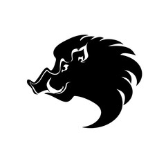Wild Boar head. Flat vector template black boar isolated on white.
