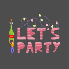 Christmas and New Year elements with lettering. Vector flat design with texture