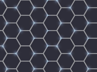 Abstract black and white pattern hexagon of futuristic surface hexagon pattern with light rays.