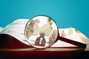Business recruitment or hiring photo concept. Looking for talent. Icons of candidates are standing...