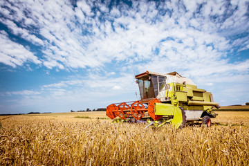 Obraz premium Combine harvesters Agricultural machinery. The machine for harvesting grain crops.