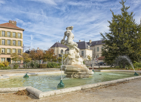 Fountain at the old town of Troyes, France