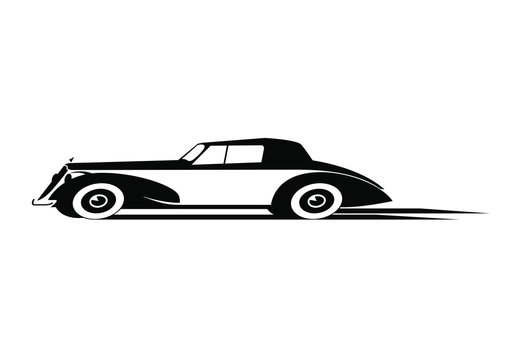 Vintage car in motion. Vector image for logo or illustration