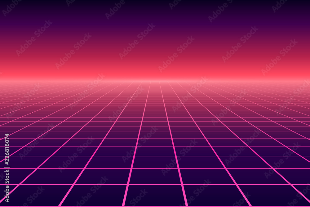 Aufkleber Vector perspective grid. Abstract retro background in 80s style.