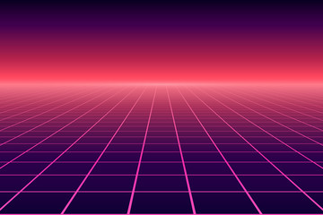 Vector perspective grid. Abstract retro background in 80s style. - 226818074
